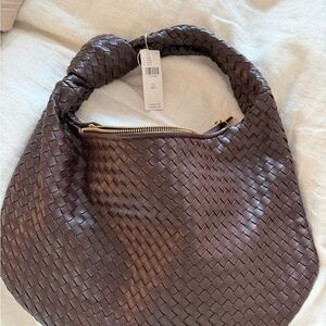 Elegant Brown Woven Hobo Bag